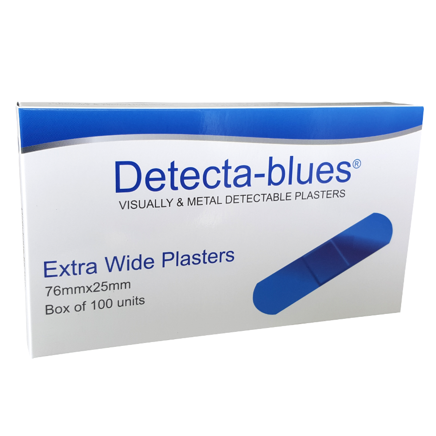 Blue Plasters Metal Detectable Xwide 25mm x 76mm Box 100