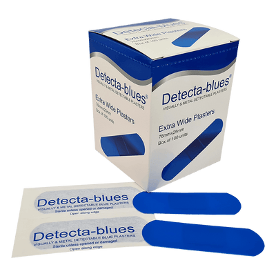 Blue Plasters Metal Detectable Xwide 25mm x 76mm Box 100