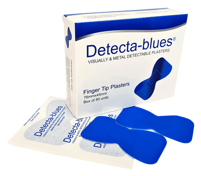 Blue Plasters Metal Detectable Finger Tip Large Box 50